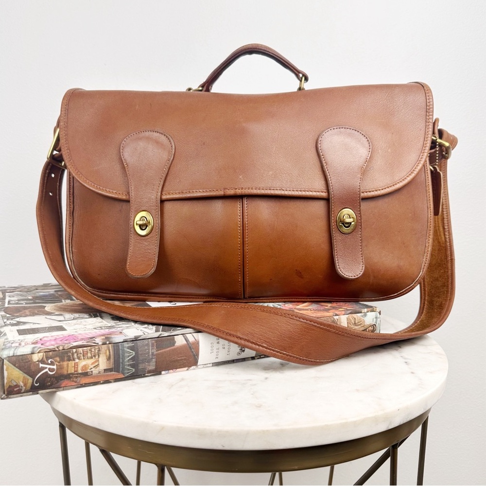 Vintage Coach British Tan Leather Carrier Brief Top Handle Bag 9800 - Picture 2 of 15
